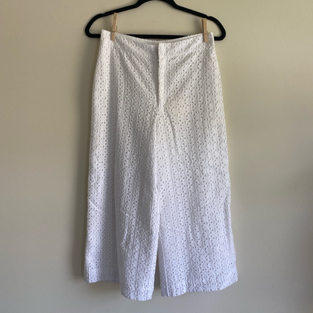 Eyelet cropped wide leg pants